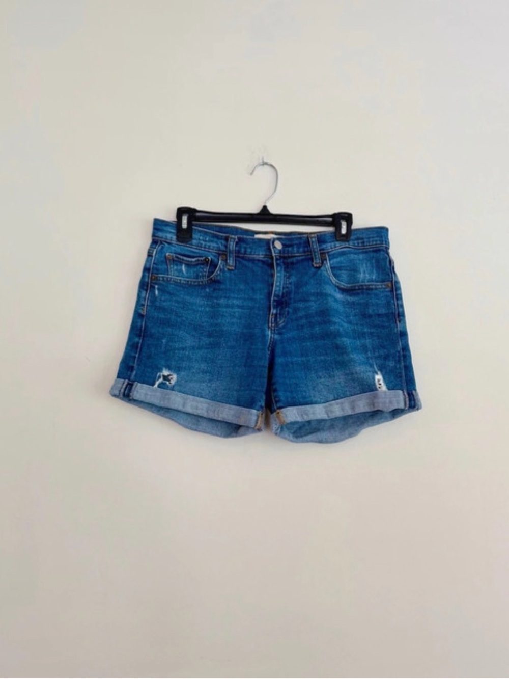 GAP 1969 Premium Denim Dark Wash Distressed Cuffed Shorts Size 28 5”